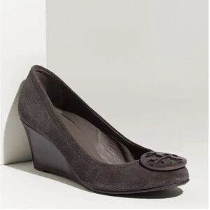 Tory Burch Sally Leather Suede Slip On Wedges 7.5 Preppy Classic Office Workwear